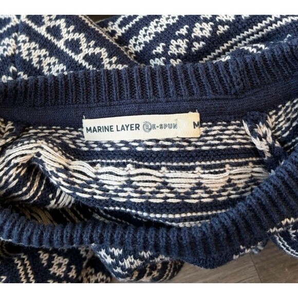 Marine Layer Knox Fair Isle Sweater Size M Blue Re Spun Mens - Picture 6 of 8
